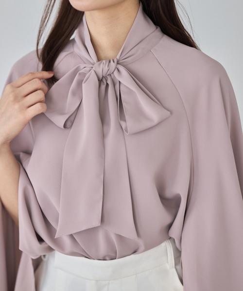 tocco closet（トッコ　クローゼット）の「【ZOZO限定】ボウタイリボンフレアスリットスリーブブラウス（シャツ/ブラウス・レディース・オフホワイト/ライトベージュ/ピンク・M）」の10枚目の写真