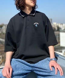 【ムラサキスポーツ別注】SANTACRUZ/サンタクルーズ ポロシャツ ワンポイント オーバーサイズ/刺繍ロゴ コットンT 無地半袖ポロシャツ ARCH HAND POLO 502231206