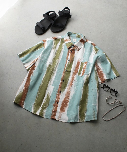 ＪＵＧＬＡＮＳ（ユグランス）の「Revo　リネンミックスペイントssシャツ（シャツ/ブラウス・メンズ・B/A/C・M/L）」の2枚目の写真