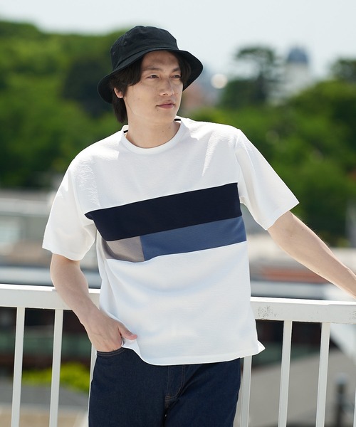 JEANS MATE(ジーンズメイト)の「KAITEKI+ ドライタッチ 吸水速乾 ストレッチ イージーケア ドライリップル 切り替えTシャツ(Tシャツ/カットソー・メンズ・ベージュ/ホワイト/ダークブルー/ネイビー・MEDIUM/LARGE/X-LARGE)」の2枚目の写真