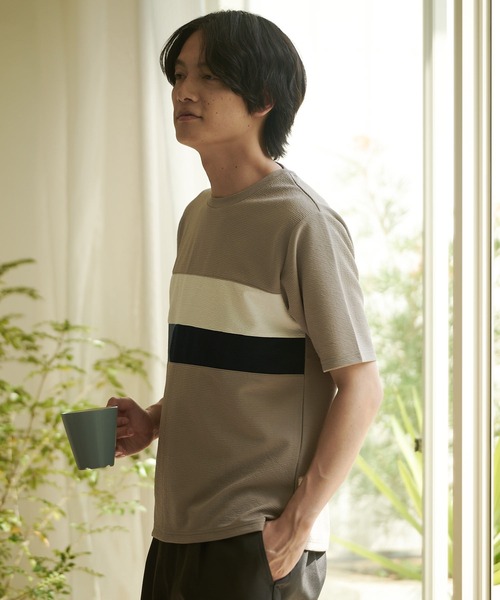 JEANS MATE(ジーンズメイト)の「KAITEKI+ ドライタッチ 吸水速乾 ストレッチ イージーケア ドライリップル 切り替えTシャツ(Tシャツ/カットソー・メンズ・ベージュ/ホワイト/ダークブルー/ネイビー・MEDIUM/LARGE/X-LARGE)」の21枚目の写真