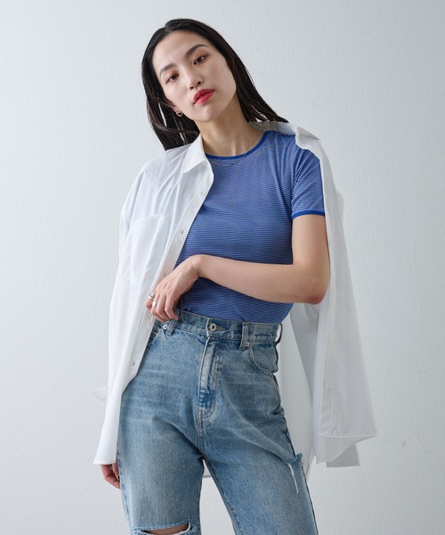 COLONY 2139(コロニートゥーワンスリーナイン)の「ミジンボーダー半袖Tシャツ(Tシャツ/カットソー・レディース・ブラック/グリーン/ブルー・FREE)」の1枚目の写真