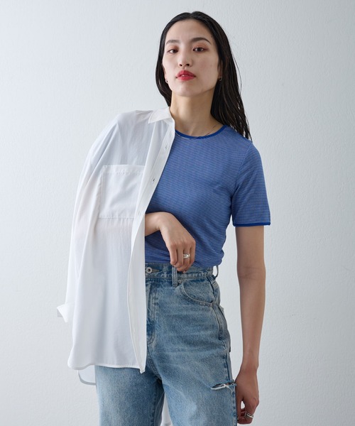 COLONY 2139(コロニートゥーワンスリーナイン)の「ミジンボーダー半袖Tシャツ(Tシャツ/カットソー・レディース・ブラック/グリーン/ブルー・FREE)」の10枚目の写真