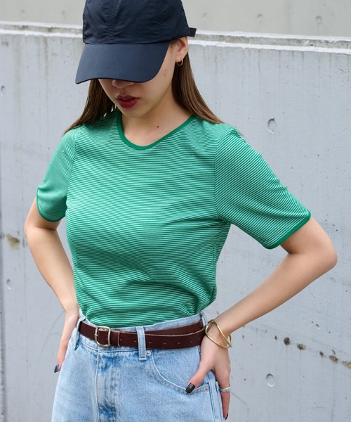 COLONY 2139(コロニートゥーワンスリーナイン)の「ミジンボーダー半袖Tシャツ(Tシャツ/カットソー・レディース・ブラック/グリーン/ブルー・FREE)」の4枚目の写真