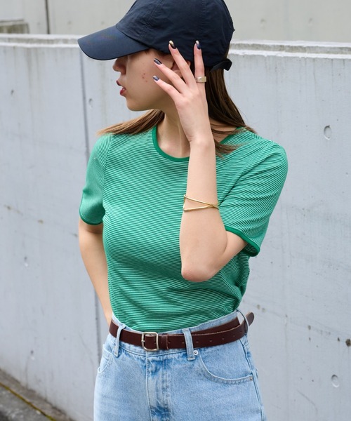 COLONY 2139(コロニートゥーワンスリーナイン)の「ミジンボーダー半袖Tシャツ(Tシャツ/カットソー・レディース・ブラック/グリーン/ブルー・FREE)」の5枚目の写真