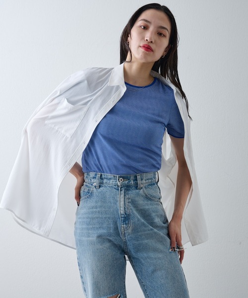 COLONY 2139(コロニートゥーワンスリーナイン)の「ミジンボーダー半袖Tシャツ(Tシャツ/カットソー・レディース・ブラック/グリーン/ブルー・FREE)」の11枚目の写真