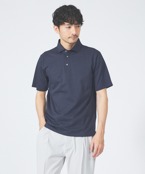 ABAHOUSE GRAY(アバハウスグレイ)の「【マイクロ鹿の子】シルケット ポロシャツ(ポロシャツ・メンズ・ネイビー/ブルー/グリーン/ホワイト/ブラック/グレイッシュベージュ・46/48/50)」の5枚目の写真