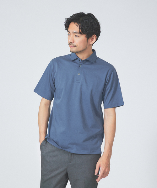 ABAHOUSE GRAY(アバハウスグレイ)の「【マイクロ鹿の子】シルケット ポロシャツ(ポロシャツ・メンズ・ネイビー/ブルー/グリーン/ホワイト/ブラック/グレイッシュベージュ・46/48/50)」の6枚目の写真