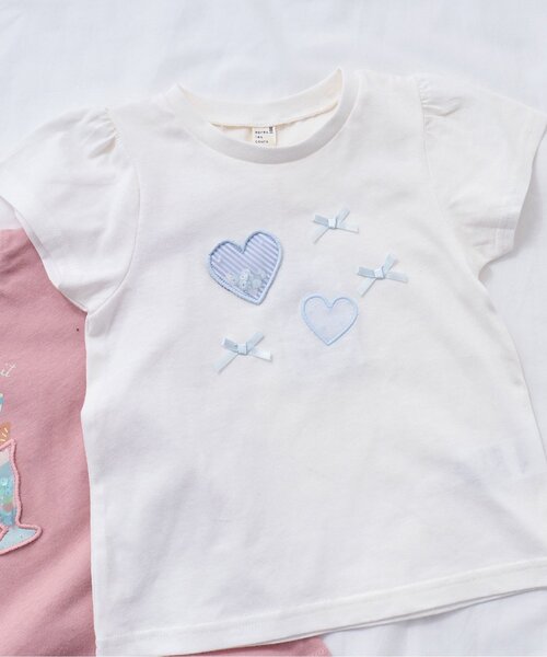 apres les cours（アプレレクール）の「パフェ・ハートモチーフTシャツ（Tシャツ/カットソー・キッズ・アイボリー/ミント/サーモンピンク/ネイビー・120/130/90/100/110/80/140）」の2枚目の写真