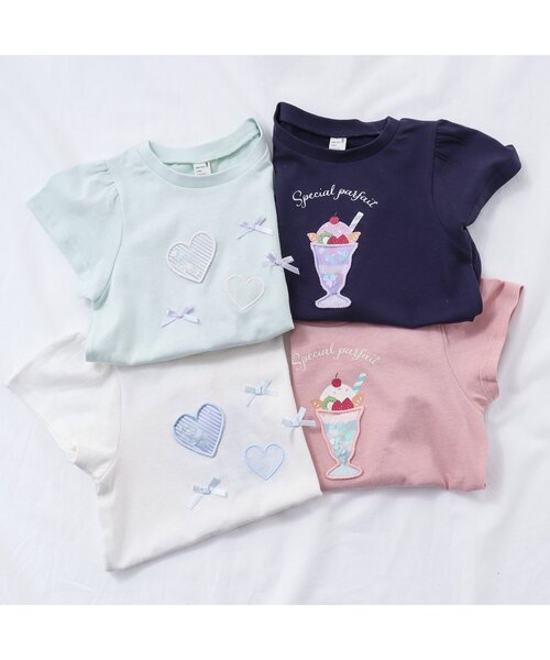 apres les cours（アプレレクール）の「パフェ・ハートモチーフTシャツ（Tシャツ/カットソー・キッズ・アイボリー/ミント/サーモンピンク/ネイビー・120/130/90/100/110/80/140）」の10枚目の写真