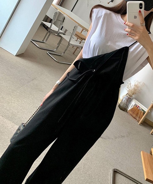 FREE STYLISTS(フリー スタイリスト)の「YUGA_YGMC キャミソール オールインワンワイドレングスパンツ(サロペット/オーバーオール・レディース・ブラック/ライトグレー・FREE)」の16枚目の写真