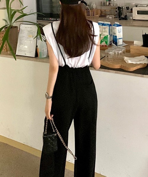 FREE STYLISTS(フリー スタイリスト)の「YUGA_YGMC キャミソール オールインワンワイドレングスパンツ(サロペット/オーバーオール・レディース・ブラック/ライトグレー・FREE)」の14枚目の写真