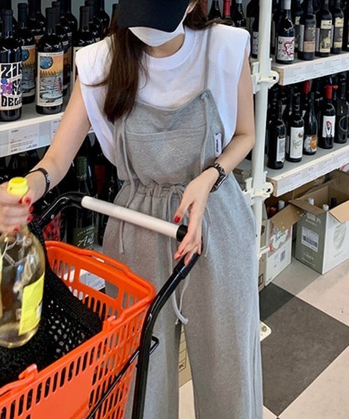 FREE STYLISTS(フリー スタイリスト)の「YUGA_YGMC キャミソール オールインワンワイドレングスパンツ(サロペット/オーバーオール・レディース・ブラック/ライトグレー・FREE)」の4枚目の写真
