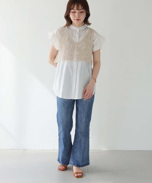 HER CLOSET（ハークローゼット）の「【shemoshelly】WEB限定クロシェビスチェ（ベスト・レディース・ブラック/ライトベージュ・M）」の6枚目の写真