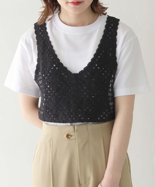 HER CLOSET（ハークローゼット）の「【shemoshelly】WEB限定クロシェビスチェ（ベスト・レディース・ブラック/ライトベージュ・M）」の9枚目の写真