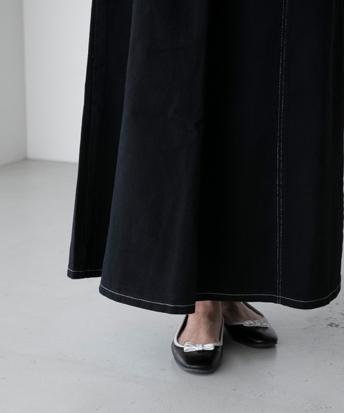 BONLECILL（ボンルシール）の「配色ステッチ フレアロングデニムスカート（デニムスカート・レディース・ブラック系/ネイビー/オフホワイト/ブラック・FREE）」の18枚目の写真