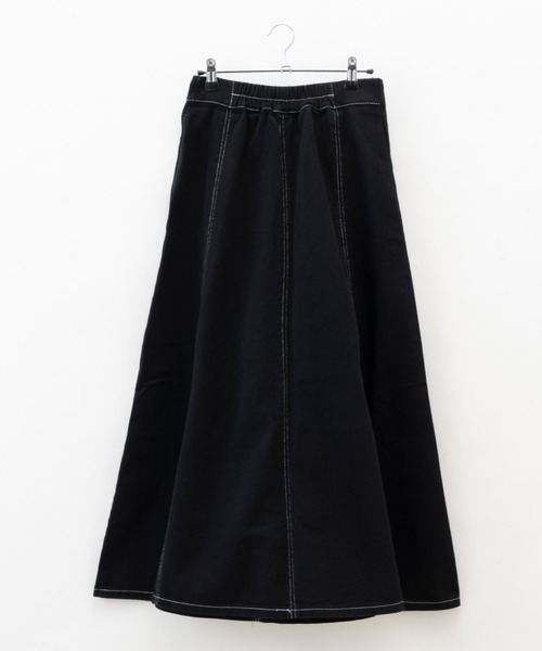 BONLECILL（ボンルシール）の「配色ステッチ フレアロングデニムスカート（デニムスカート・レディース・ブラック系/ネイビー/オフホワイト/ブラック・FREE）」の16枚目の写真