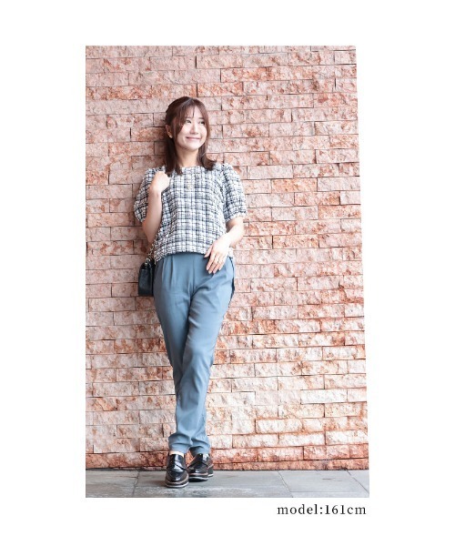 Sawa a la mode(サワアラモード)の「チェック柄ふんわり袖トップス(Tシャツ/カットソー・レディース・グリーン/ベージュ/ブラック・FREE)」の9枚目の写真