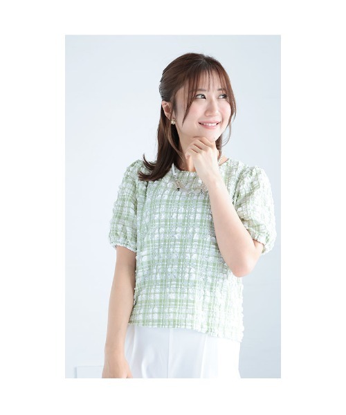 Sawa a la mode(サワアラモード)の「チェック柄ふんわり袖トップス(Tシャツ/カットソー・レディース・グリーン/ベージュ/ブラック・FREE)」の22枚目の写真