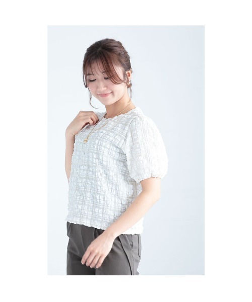 Sawa a la mode(サワアラモード)の「チェック柄ふんわり袖トップス(Tシャツ/カットソー・レディース・グリーン/ベージュ/ブラック・FREE)」の11枚目の写真