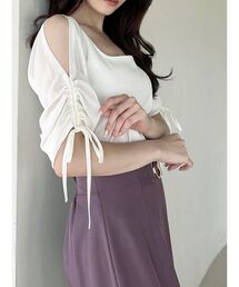 RESEXXY | ギャザースリーブカットリブトップス(Tシャツ/カットソー)