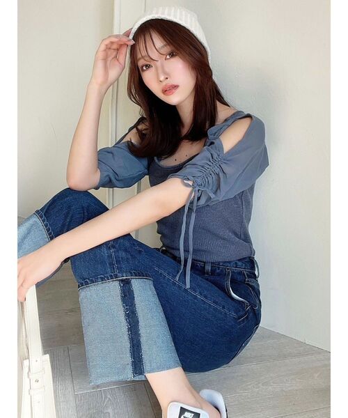 RESEXXY（リゼクシー）の「ギャザースリーブカットリブトップス（Tシャツ/カットソー・レディース・ブラック/ブルー/ホワイト/ネイビー・FREE）」の11枚目の写真