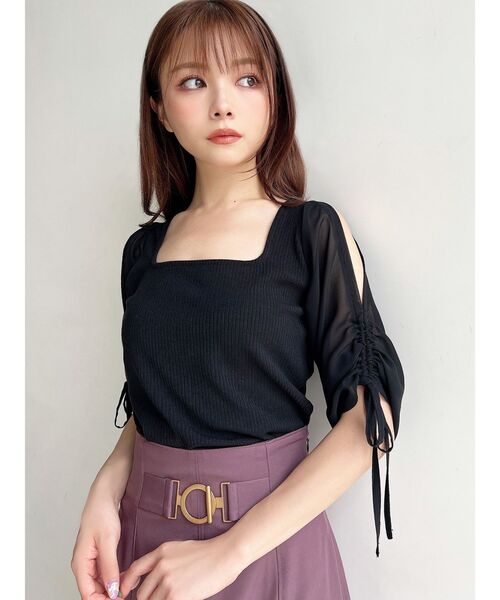 RESEXXY（リゼクシー）の「ギャザースリーブカットリブトップス（Tシャツ/カットソー・レディース・ブラック/ブルー/ホワイト/ネイビー・FREE）」の21枚目の写真