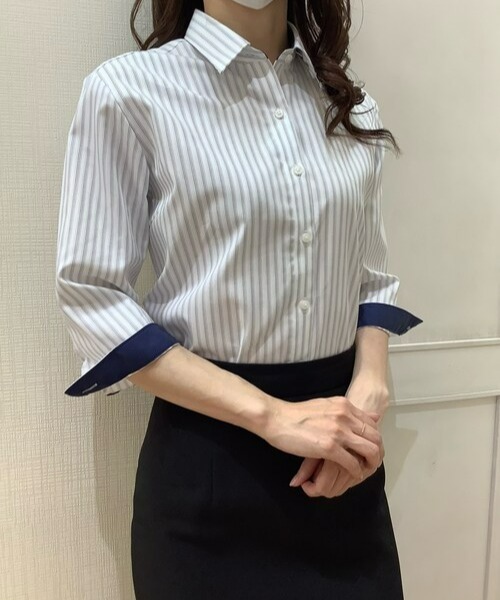 TOKYO SHIRTS（トウキョウシャツ）の「形態安定ノーアイロン レギュラー 七分袖ビジネスワイシャツ（ビジネスシャツ・レディース・ライトパープル・S/M/L/LL/XL）」の9枚目の写真