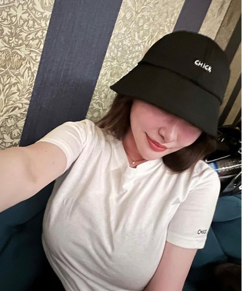 Chick（チック）の「【CHICK ORIGINAL】ワンポイント刺繍 クロップド半袖Tシャツ（Tシャツ/カットソー・レディース・ホワイト/ブラック・FREE）」の6枚目の写真