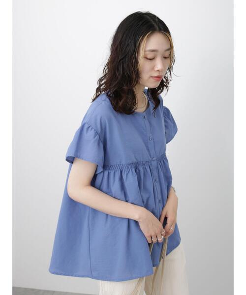 Samansa Mos2 blue(サマンサモスモスブルー)の「シャーリング切替ブラウス(シャツ/ブラウス・レディース・オフホワイト/ブラック/ブルー・F)」の6枚目の写真