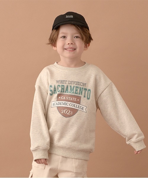 b・ROOM（ビールーム）の「【表コットン毛玉バイバイ】アソートプリントスウェット（スウェット・キッズ・オートミール/ネイビー/チャコール/グレイッシュベージュ/ダークグリーン/グレイッシュブルー・100cm/110cm/120cm/130cm/140cm/150cm）」の3枚目の写真