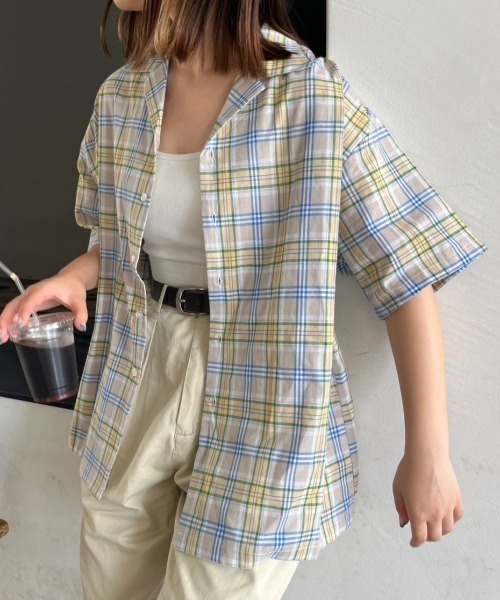 nemne store（ネンネストア）の「【低身長用サイズあり】開襟オーバー柄シャツ（シャツ/ブラウス・レディース・グレー/ミント/ベージュ・SMALL/MEDIUM）」の2枚目の写真