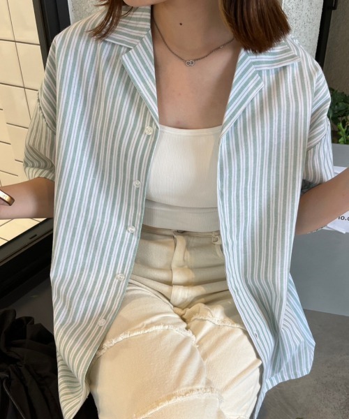 nemne store（ネンネストア）の「【低身長用サイズあり】開襟オーバー柄シャツ（シャツ/ブラウス・レディース・グレー/ミント/ベージュ・SMALL/MEDIUM）」の14枚目の写真