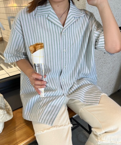 セール】【低身長用サイズあり】開襟オーバー柄シャツ（シャツ