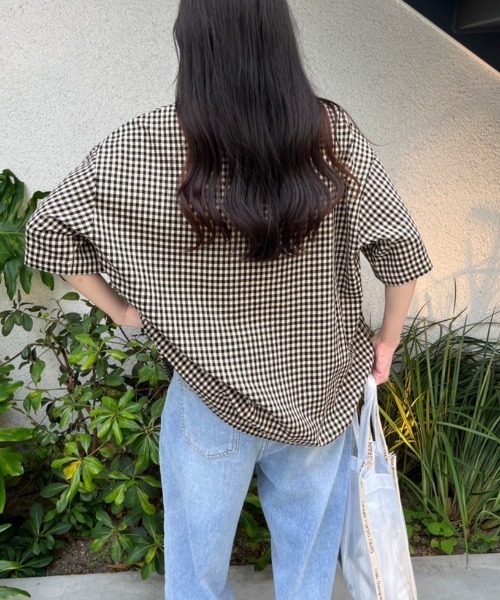 nemne store（ネンネストア）の「【低身長用サイズあり】開襟オーバー柄シャツ（シャツ/ブラウス・レディース・グレー/ミント/ベージュ・SMALL/MEDIUM）」の5枚目の写真