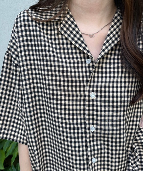 nemne store（ネンネストア）の「【低身長用サイズあり】開襟オーバー柄シャツ（シャツ/ブラウス・レディース・グレー/ミント/ベージュ・SMALL/MEDIUM）」の6枚目の写真