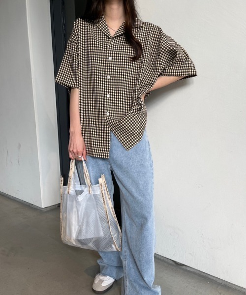 nemne store（ネンネストア）の「【低身長用サイズあり】開襟オーバー柄シャツ（シャツ/ブラウス・レディース・グレー/ミント/ベージュ・SMALL/MEDIUM）」の8枚目の写真