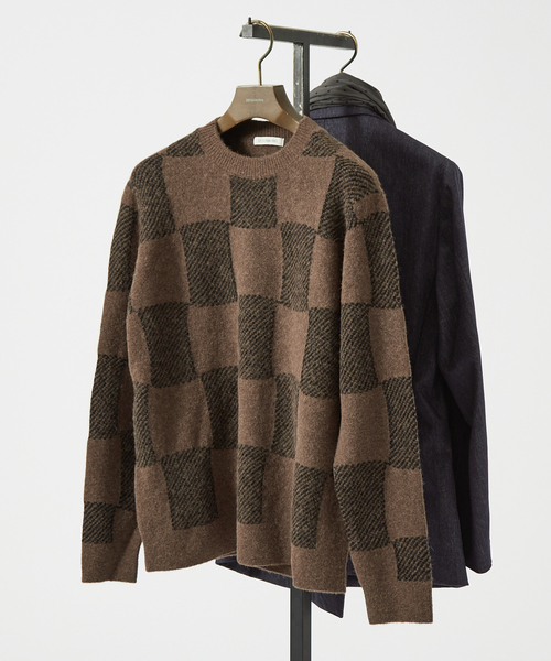 DESIGNWORKS(デザインワークス)の「リャマ混チェック クルーネックニット(ニット/セーター・メンズ・ベージュ/ダークブラウン・48/46)」の12枚目の写真