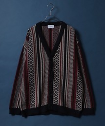 Total Pattern Shaggy Knit Cardigan/総柄 シャギー ニット カーディガン