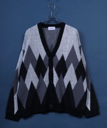Total Pattern Shaggy Knit Cardigan/総柄 シャギー ニット カーディガン