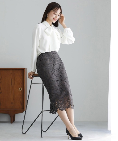 装いを格上げする華やぎスカート 】スカラップレースロングタイト