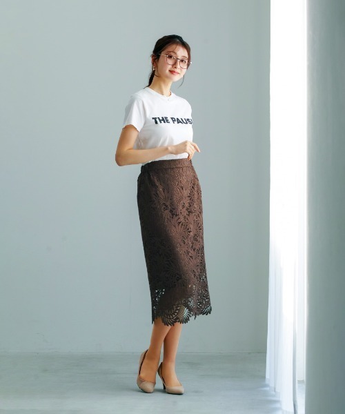 WHITE JOOLA(ホワイトジョーラ)の「【 装いを格上げする華やぎスカート 】スカラップレースロングタイトスカート(スカート・レディース・ブラック/オフホワイト/グレイッシュベージュ/ターコイズブルー/ネイビー/グリーン/スモークピンク/チャコールグレー/ベージュ/ブラウン/サックスブルー・S/M/L)」の22枚目の写真