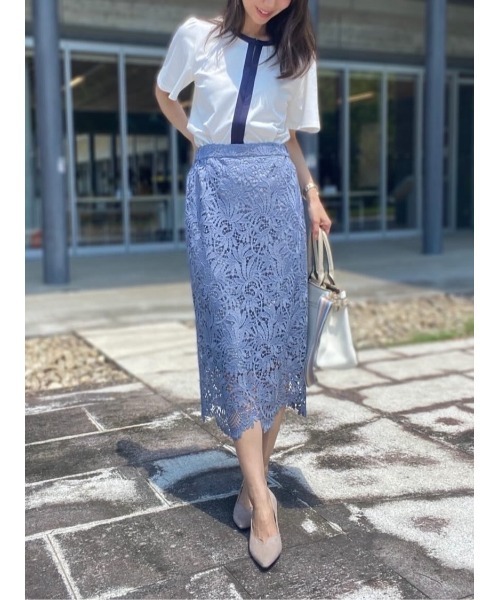 WHITE JOOLA(ホワイトジョーラ)の「【 装いを格上げする華やぎスカート 】スカラップレースロングタイトスカート(スカート・レディース・ブラック/オフホワイト/グレイッシュベージュ/ターコイズブルー/ネイビー/グリーン/スモークピンク/チャコールグレー/ベージュ/ブラウン/サックスブルー・S/M/L)」の13枚目の写真