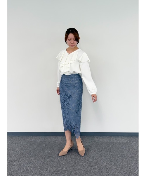 WHITE JOOLA(ホワイトジョーラ)の「【 装いを格上げする華やぎスカート 】スカラップレースロングタイトスカート(スカート・レディース・ブラック/オフホワイト/グレイッシュベージュ/ターコイズブルー/ネイビー/グリーン/スモークピンク/チャコールグレー/ベージュ/ブラウン/サックスブルー・S/M/L)」の15枚目の写真