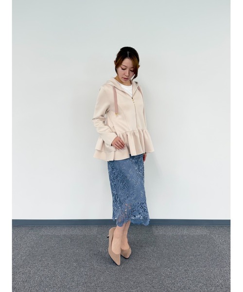 WHITE JOOLA(ホワイトジョーラ)の「【 装いを格上げする華やぎスカート 】スカラップレースロングタイトスカート(スカート・レディース・ブラック/オフホワイト/グレイッシュベージュ/ターコイズブルー/ネイビー/グリーン/スモークピンク/チャコールグレー/ベージュ/ブラウン/サックスブルー・S/M/L)」の16枚目の写真