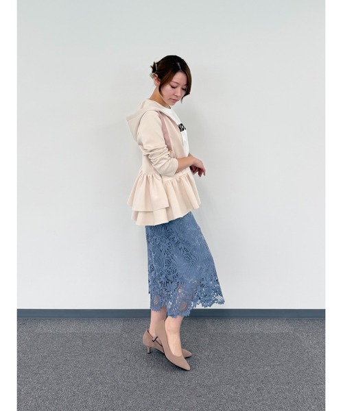 WHITE JOOLA(ホワイトジョーラ)の「【 装いを格上げする華やぎスカート 】スカラップレースロングタイトスカート(スカート・レディース・ブラック/オフホワイト/グレイッシュベージュ/ターコイズブルー/ネイビー/グリーン/スモークピンク/チャコールグレー/ベージュ/ブラウン/サックスブルー・S/M/L)」の19枚目の写真