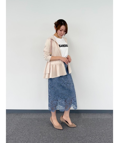 WHITE JOOLA(ホワイトジョーラ)の「【 装いを格上げする華やぎスカート 】スカラップレースロングタイトスカート(スカート・レディース・ブラック/オフホワイト/グレイッシュベージュ/ターコイズブルー/ネイビー/グリーン/スモークピンク/チャコールグレー/ベージュ/ブラウン/サックスブルー・S/M/L)」の20枚目の写真