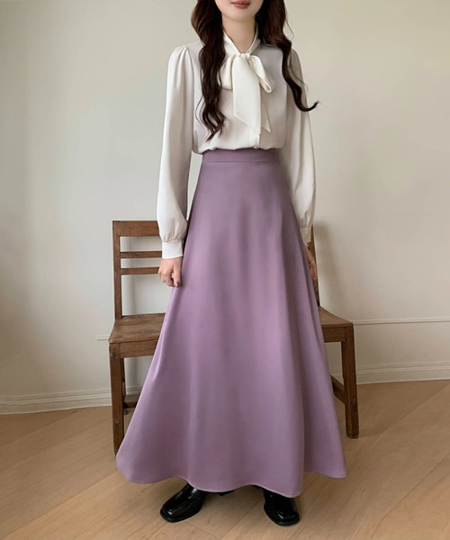 emi+（エミプラス）の「ハイウエストサテンフレアロングスカート（スカート・レディース・ブラック/パープル/ベビーピンク・M/L）」の22枚目の写真