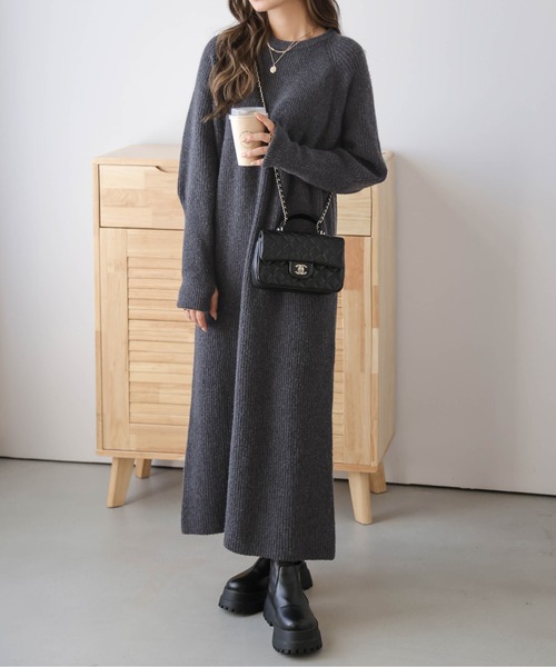 La-gemme(ラジェム)の「リブニットワンピース(ワンピース・レディース・グレー/オートミール/ブラック・フリー)」の6枚目の写真