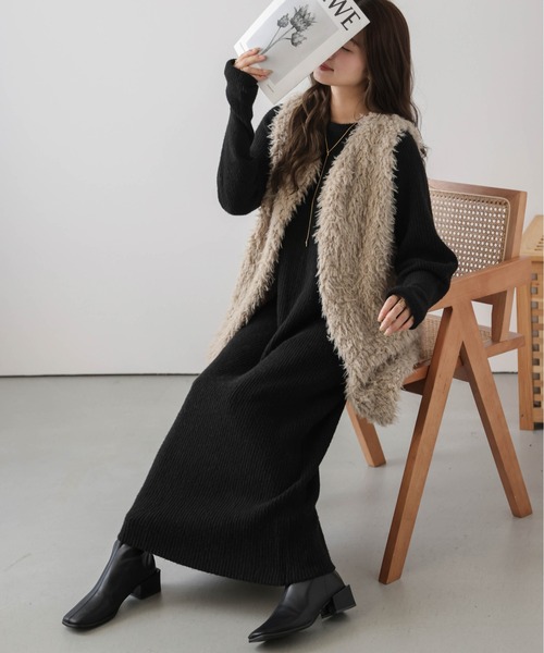 La-gemme(ラジェム)の「リブニットワンピース(ワンピース・レディース・グレー/オートミール/ブラック・フリー)」の12枚目の写真